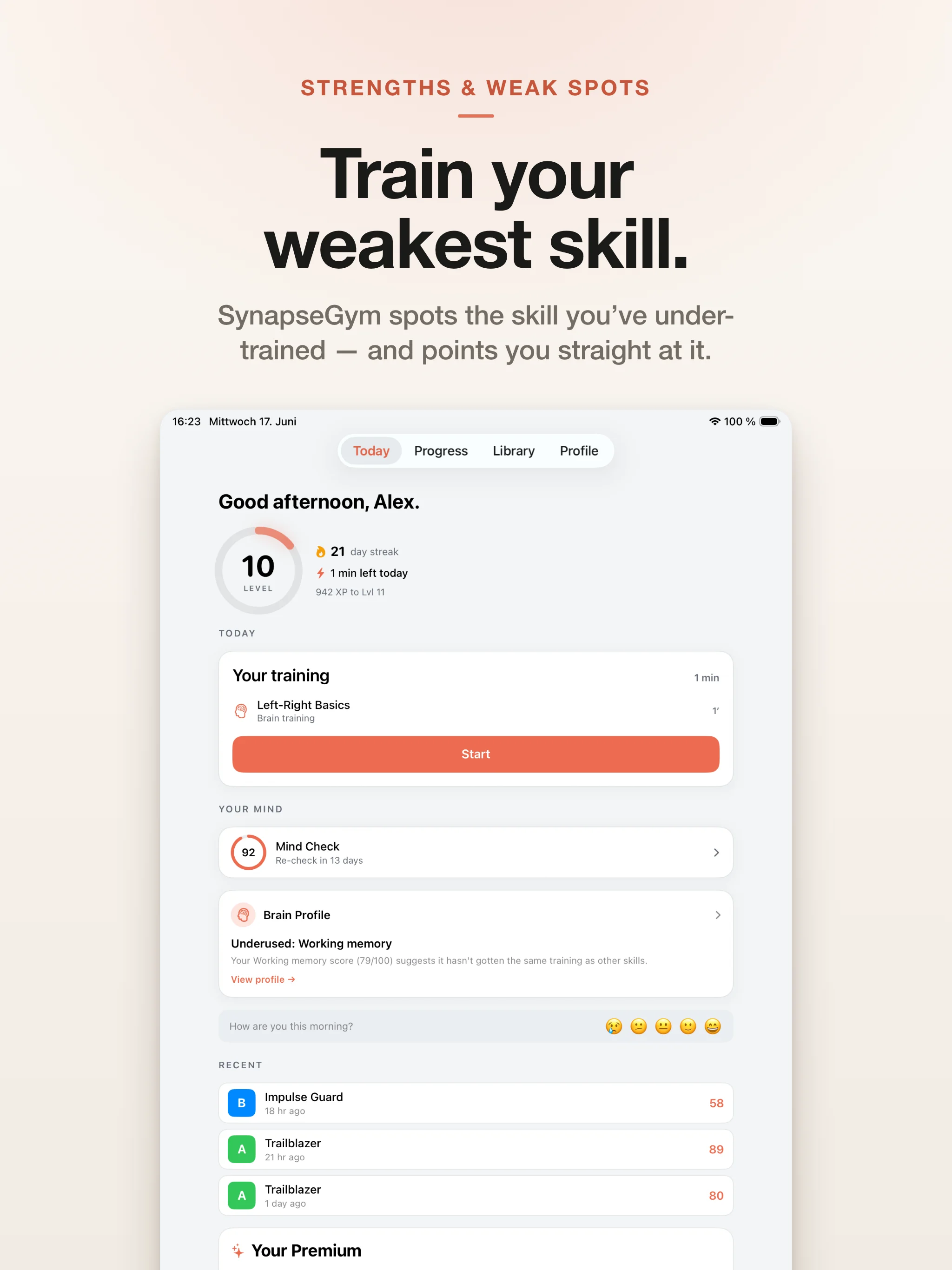 Train your weakest skill — SynapseGym spots your under-trained skill